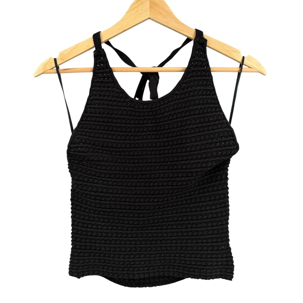 Venroy Black Crochet Halter Tank Top Size Small Cotton Knit Summer Boho Festival